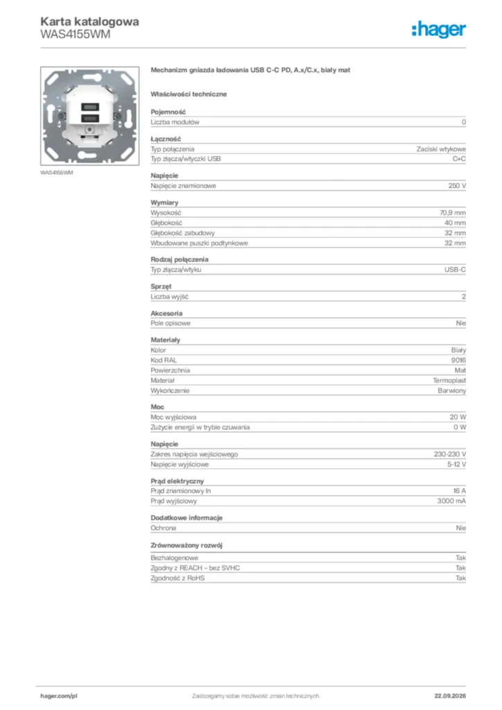 Zdjęcie Hager Karta katalogowa WAS4155WM | Hager Polska