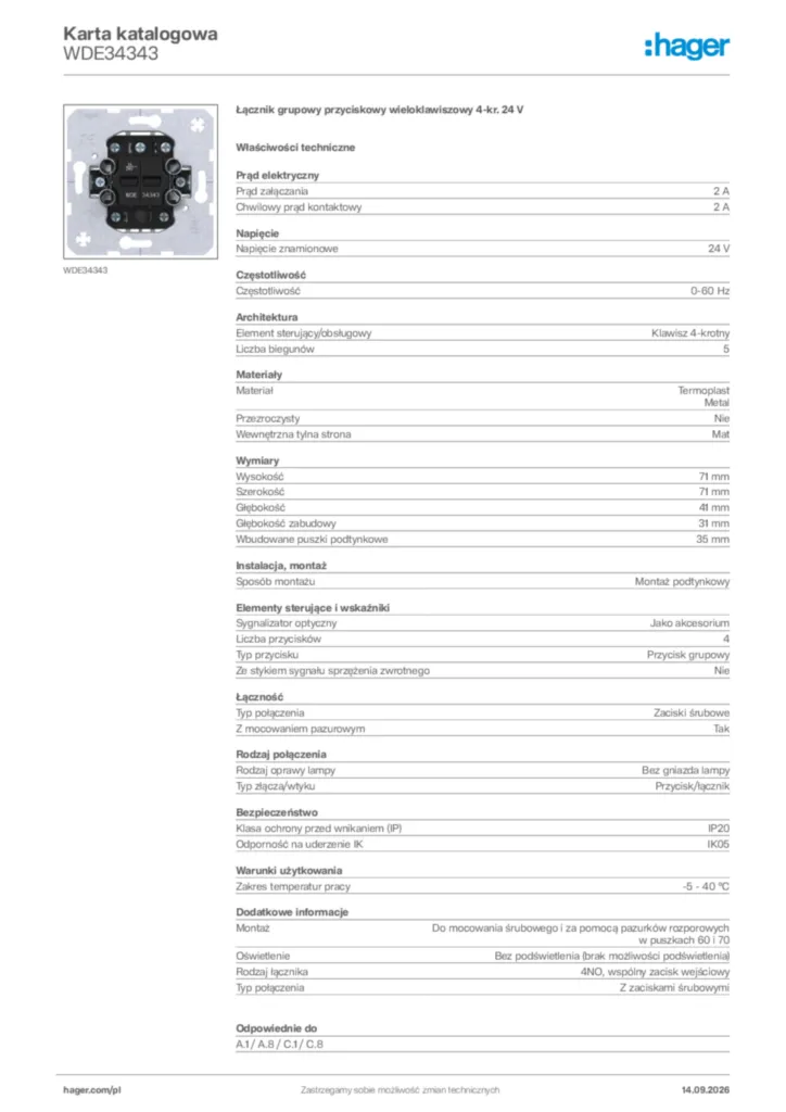 Zdjęcie Hager Karta katalogowa WDE34343 | Hager Polska
