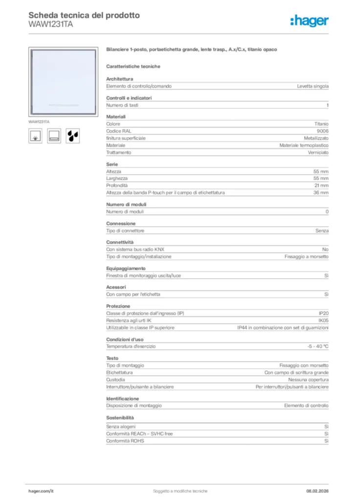 Immagine Hager Scheda tecnica del prodotto WAW1231TA | Hager Italia