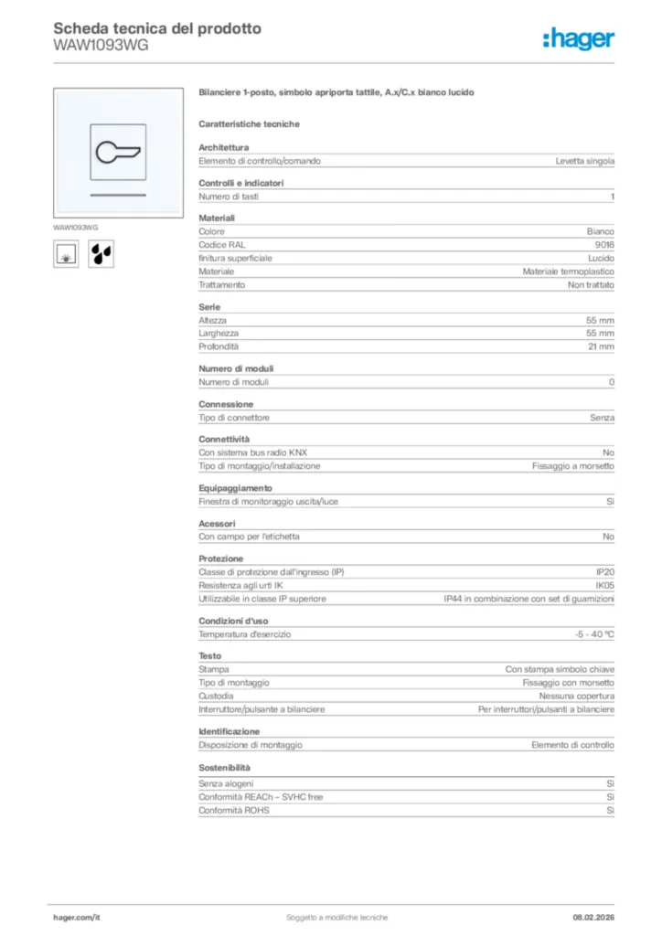 Immagine Hager Scheda tecnica del prodotto WAW1093WG | Hager Italia
