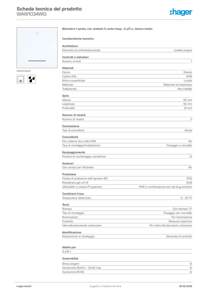 Immagine Hager Scheda tecnica del prodotto WAW1034WG | Hager Italia
