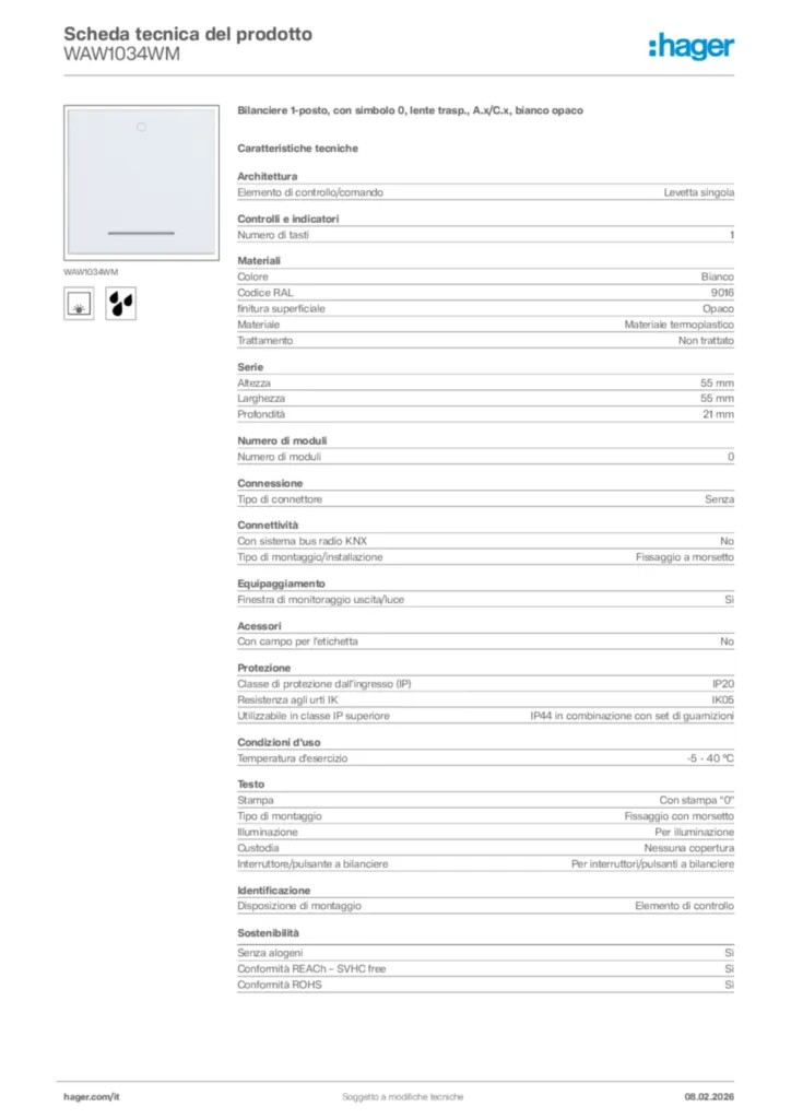 Immagine Hager Scheda tecnica del prodotto WAW1034WM | Hager Italia