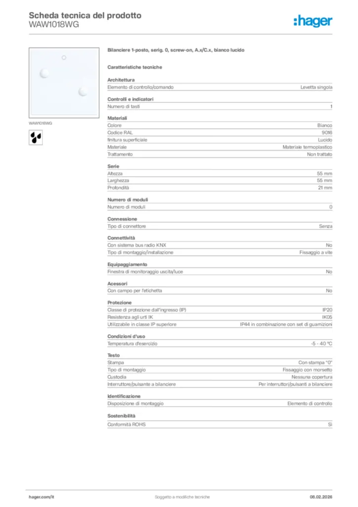 Immagine Hager Scheda tecnica del prodotto WAW1018WG | Hager Italia