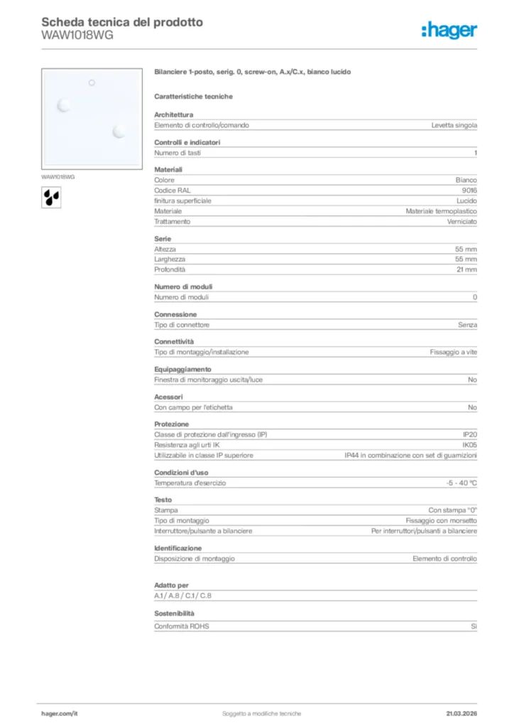 Immagine Hager Scheda tecnica del prodotto WAW1018WG | Hager Italia
