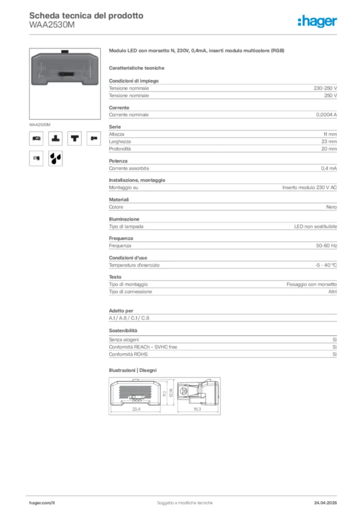 Immagine Hager Scheda tecnica del prodotto WAA2530M | Hager Italia