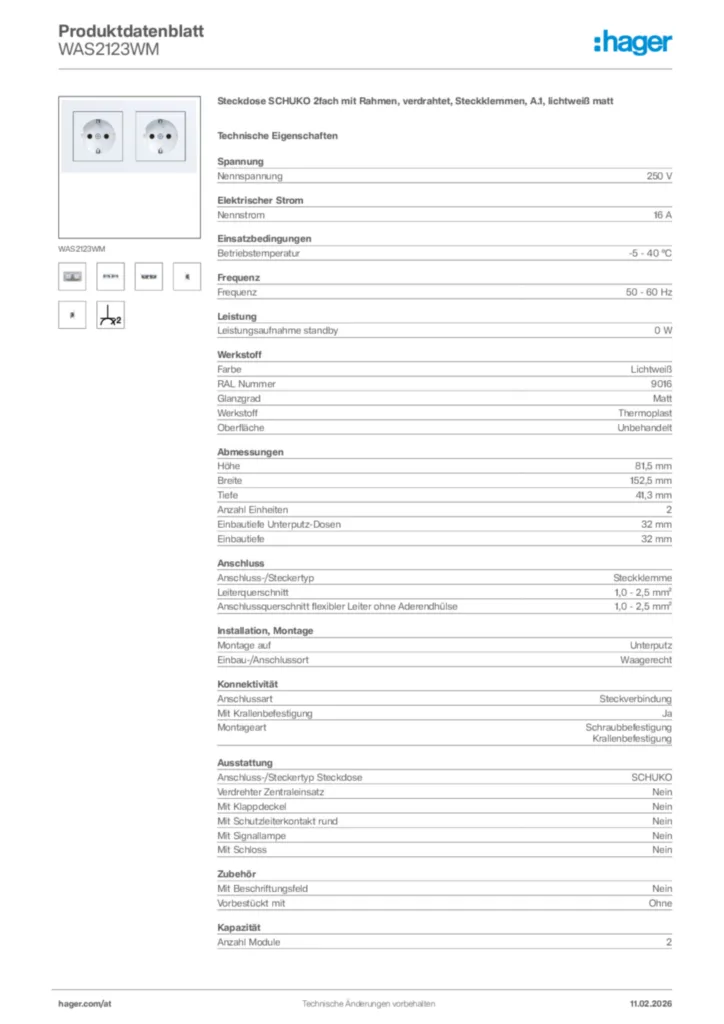 Bild Hager Produktdatenblatt WAS2123WM | Hager Deutschland