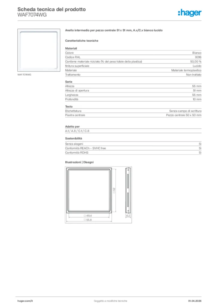 Immagine Hager Scheda tecnica del prodotto WAF7074WG | Hager Italia