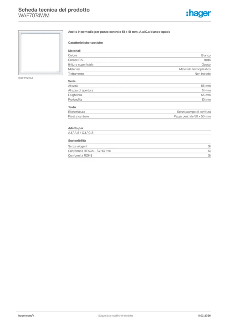 Immagine Hager Scheda tecnica del prodotto WAF7074WM | Hager Italia