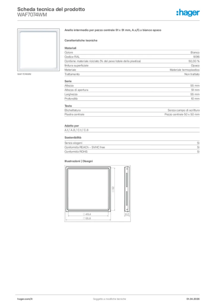 Immagine Hager Scheda tecnica del prodotto WAF7074WM | Hager Italia