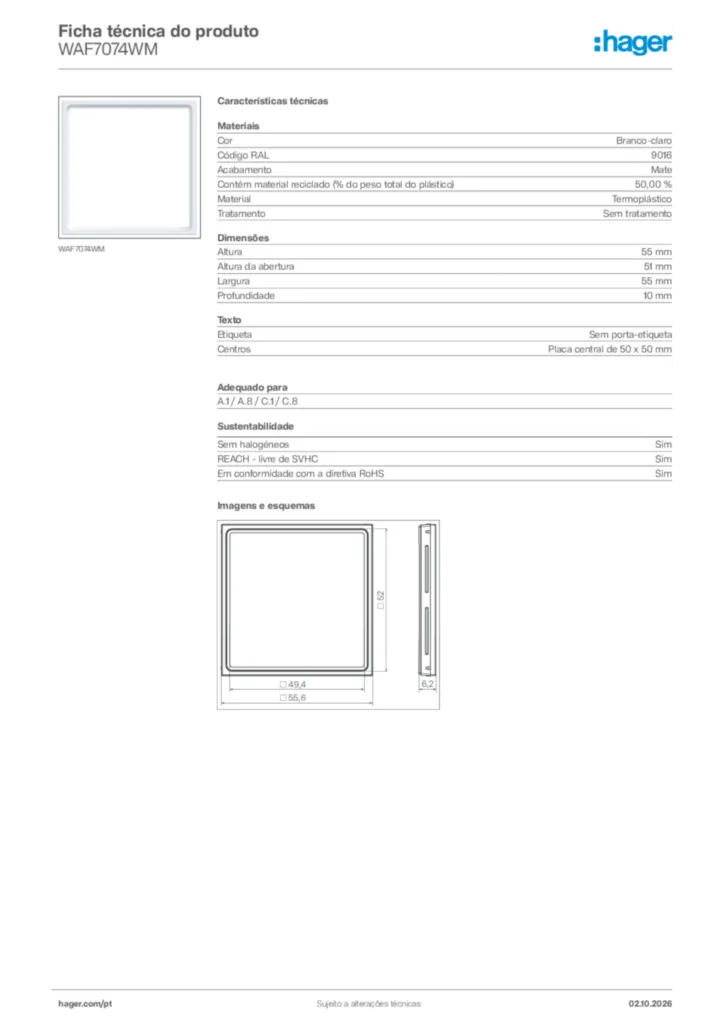 Imagem Hager Ficha técnica do produto WAF7074WM | Hager Portugal