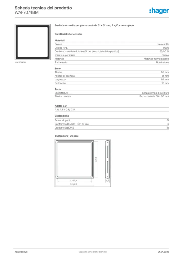 Immagine Hager Scheda tecnica del prodotto WAF7074BM | Hager Italia