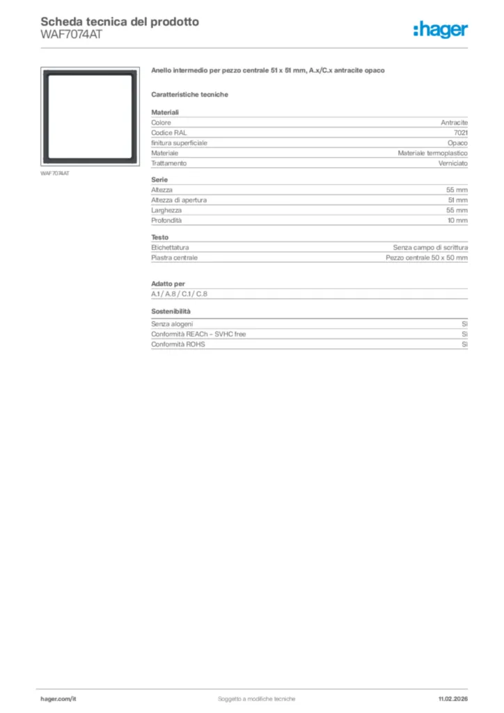 Immagine Hager Scheda tecnica del prodotto WAF7074AT | Hager Italia