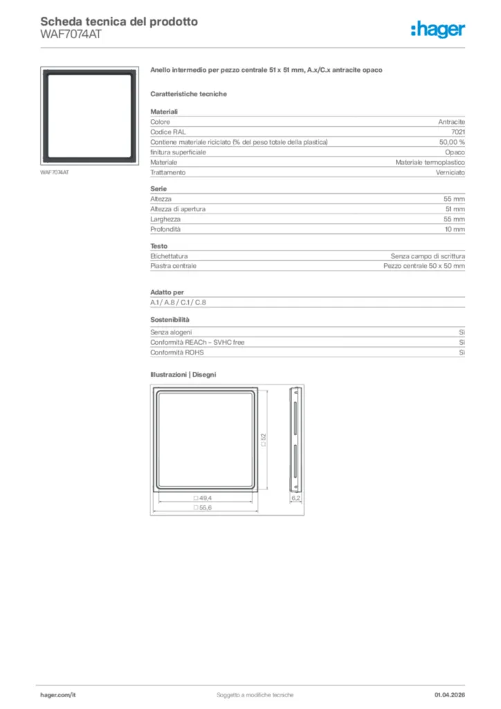 Immagine Hager Scheda tecnica del prodotto WAF7074AT | Hager Italia