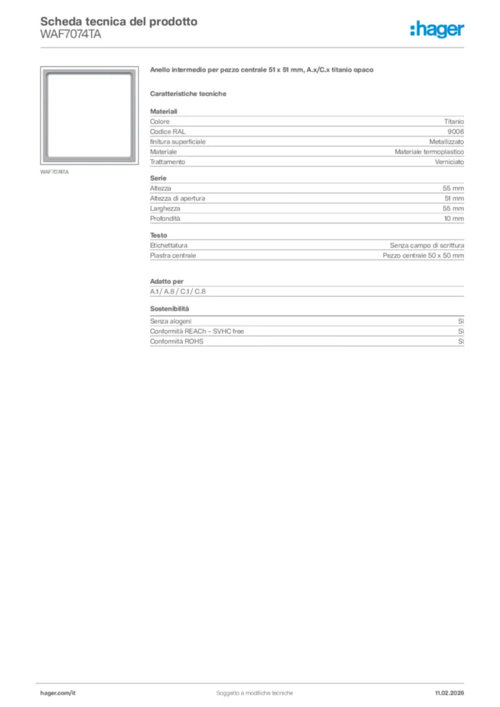 Immagine Hager Scheda tecnica del prodotto WAF7074TA | Hager Italia