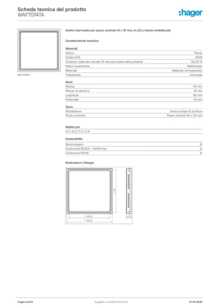 Immagine Hager Scheda tecnica del prodotto WAF7074TA | Hager Italia