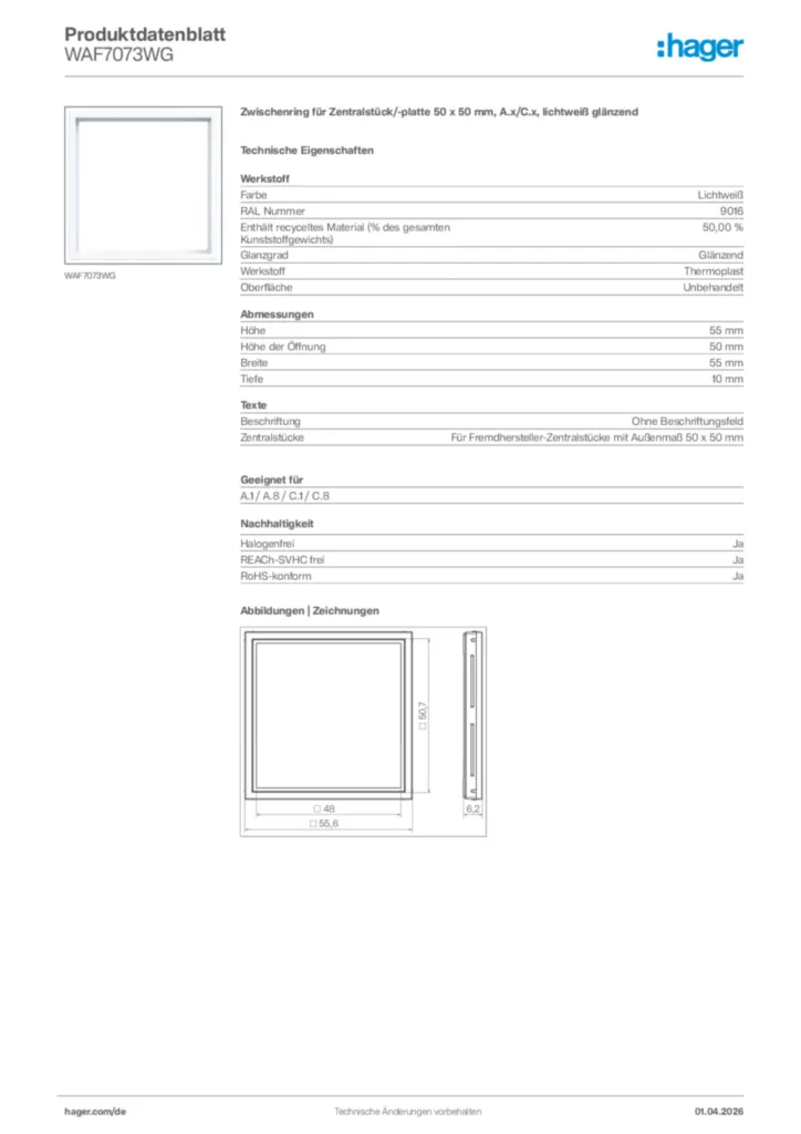 Bild Hager Produktdatenblatt WAF7073WG | Hager Deutschland