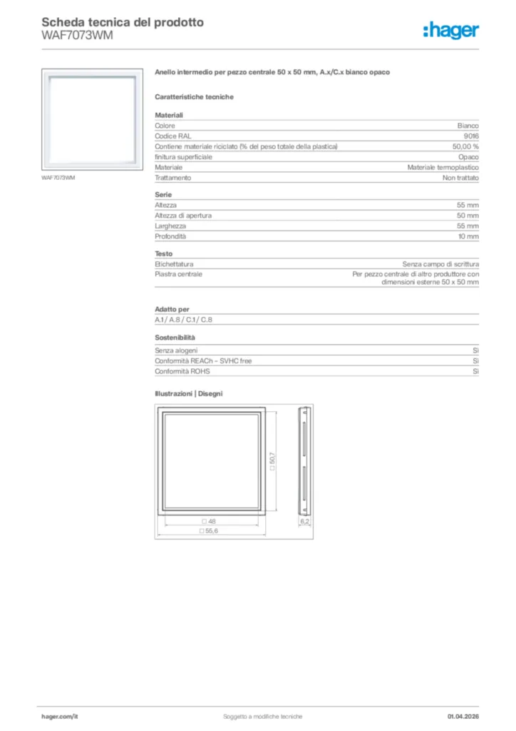 Immagine Hager Scheda tecnica del prodotto WAF7073WM | Hager Italia
