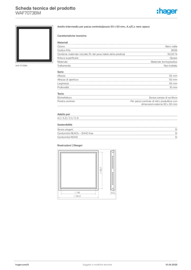 Immagine Hager Scheda tecnica del prodotto WAF7073BM | Hager Italia