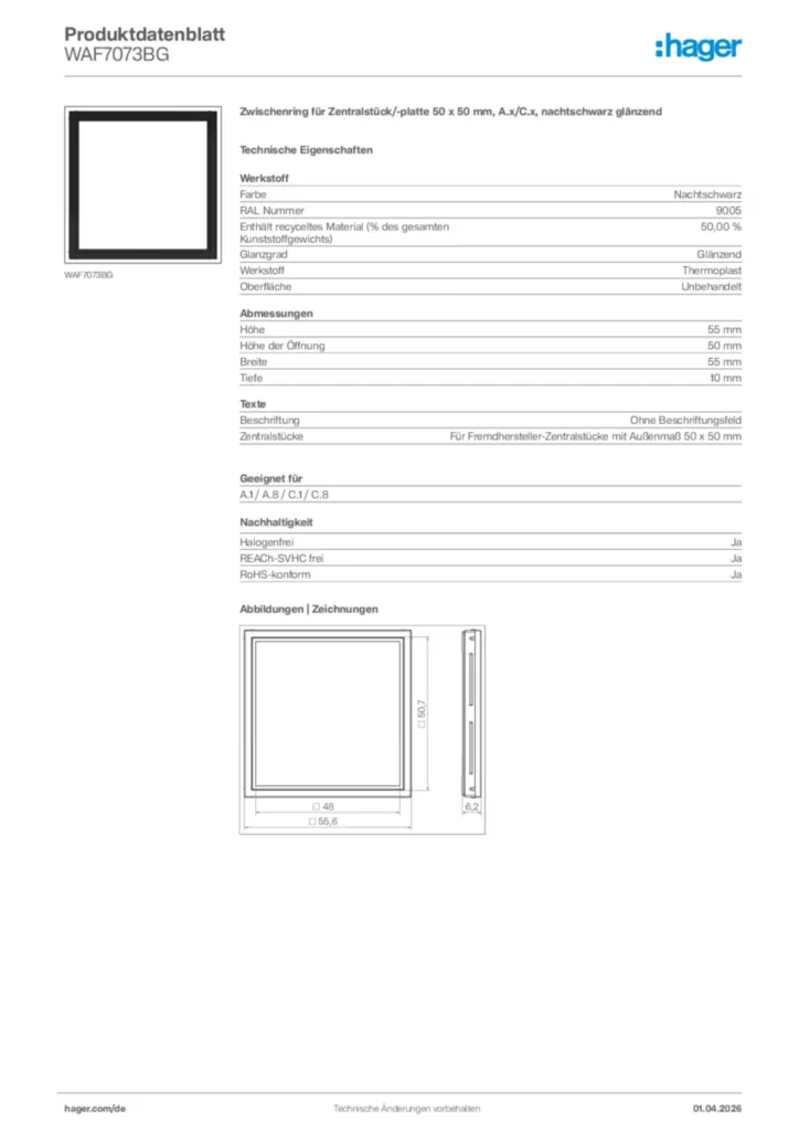 Bild Hager Produktdatenblatt WAF7073BG | Hager Deutschland
