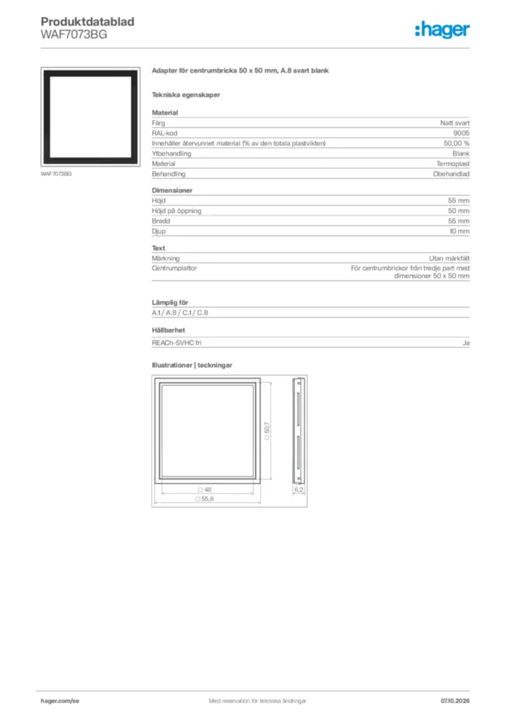 Bild Hager Produktdatablad WAF7073BG | Hager Sverige
