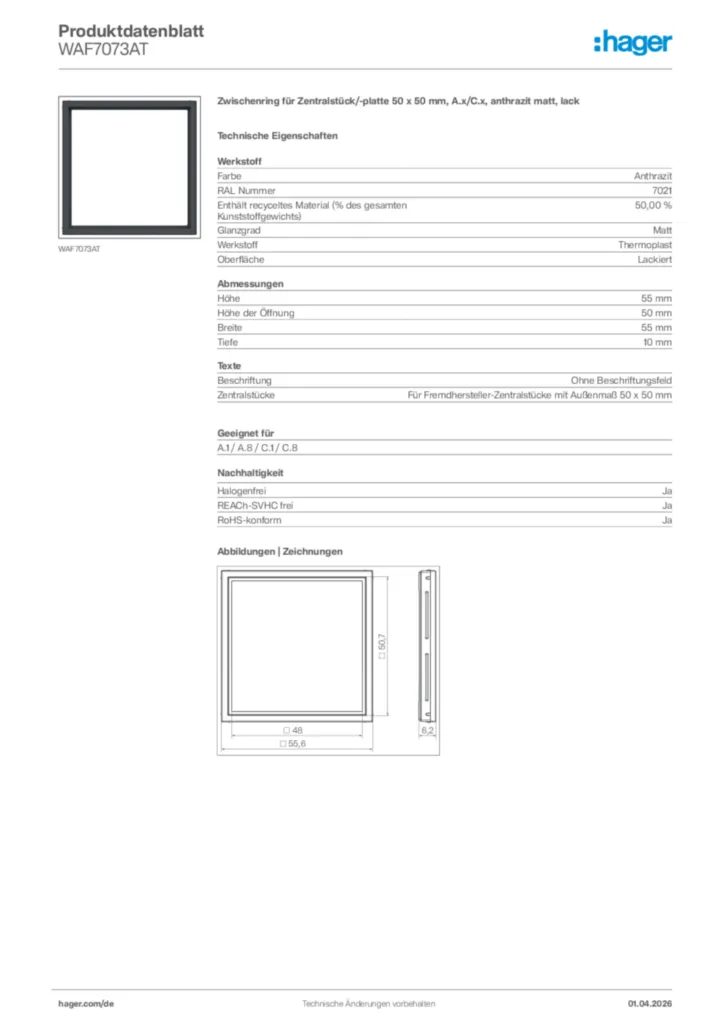 Bild Hager Produktdatenblatt WAF7073AT | Hager Deutschland