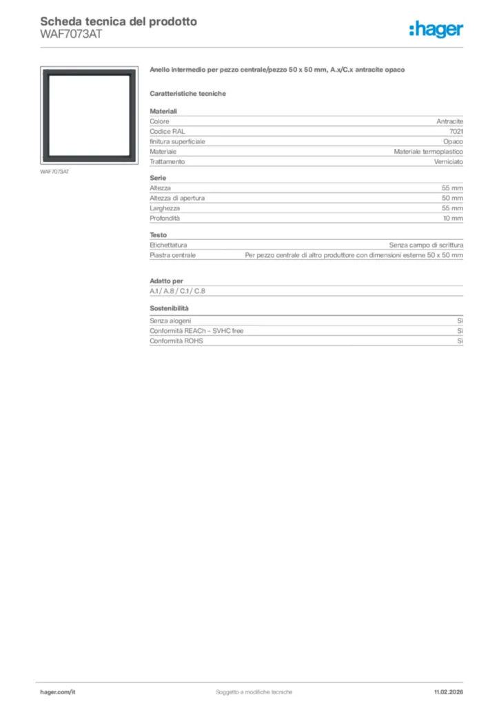 Immagine Hager Scheda tecnica del prodotto WAF7073AT | Hager Italia