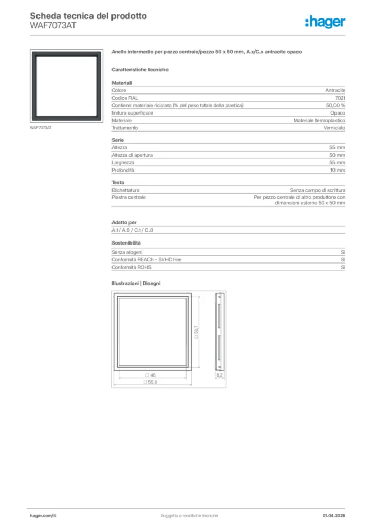 Immagine Hager Scheda tecnica del prodotto WAF7073AT | Hager Italia