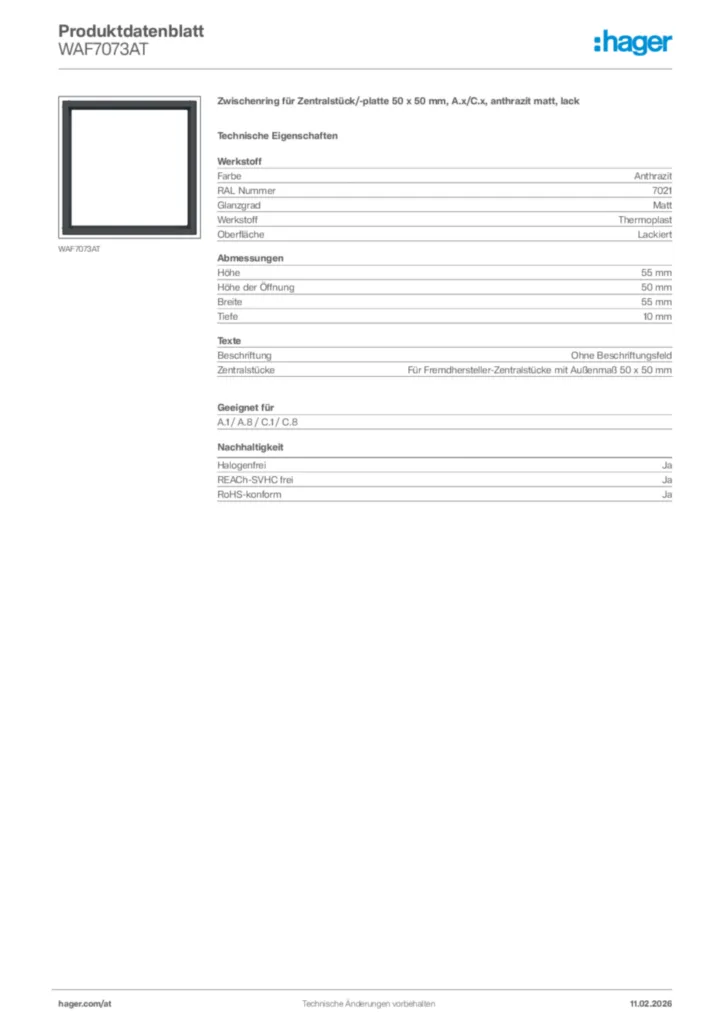 Bild Hager Produktdatenblatt WAF7073AT | Hager Deutschland