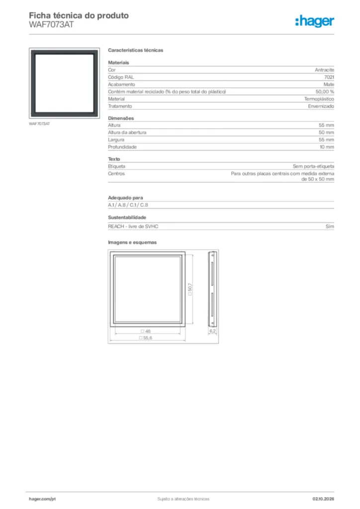 Imagem Hager Ficha técnica do produto WAF7073AT | Hager Portugal