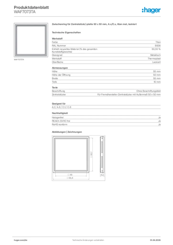 Bild Hager Produktdatenblatt WAF7073TA | Hager Deutschland