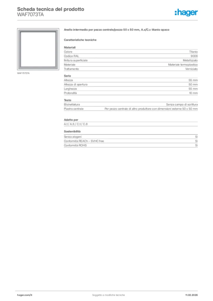 Immagine Hager Scheda tecnica del prodotto WAF7073TA | Hager Italia