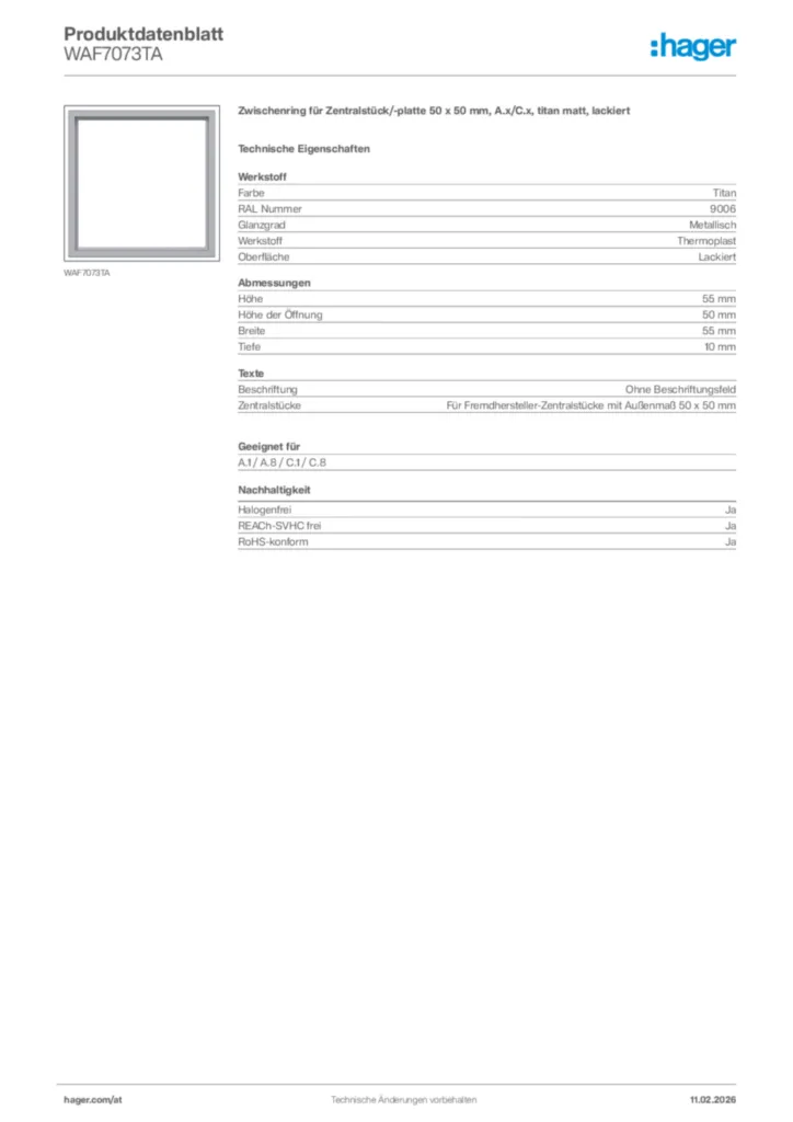 Bild Hager Produktdatenblatt WAF7073TA | Hager Deutschland