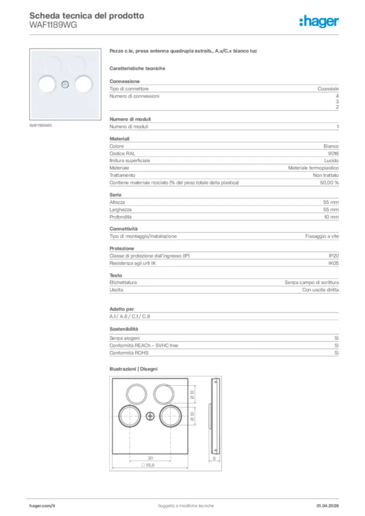Immagine Hager Scheda tecnica del prodotto WAF1189WG | Hager Italia