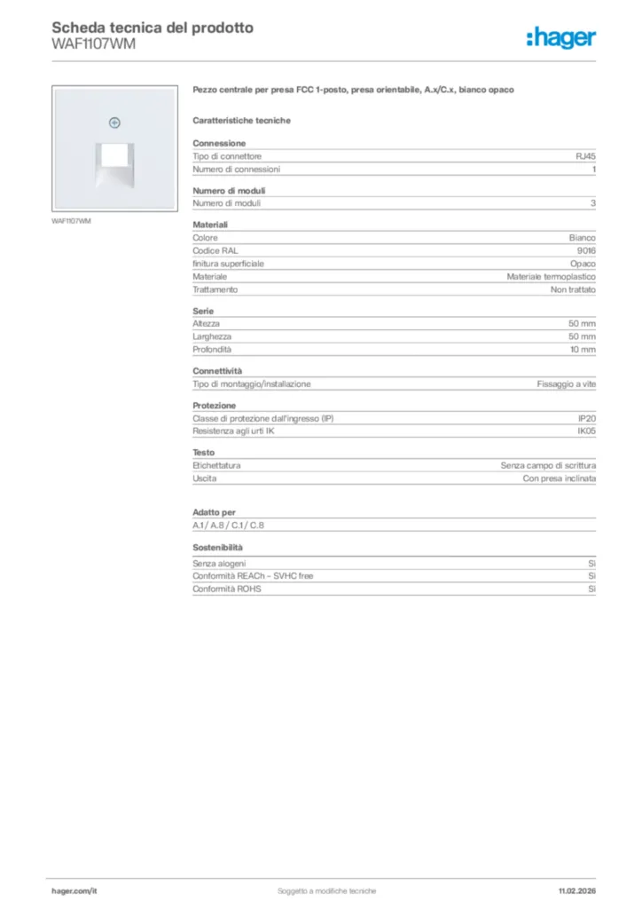 Immagine Hager Scheda tecnica del prodotto WAF1107WM | Hager Italia