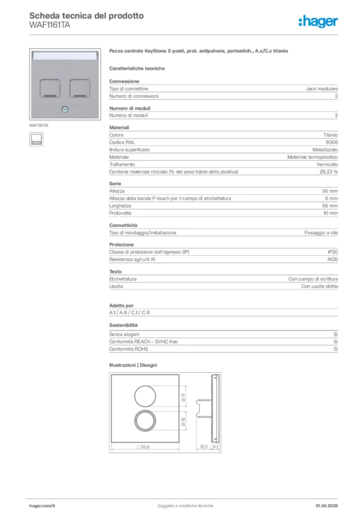 Immagine Hager Scheda tecnica del prodotto WAF1161TA | Hager Italia