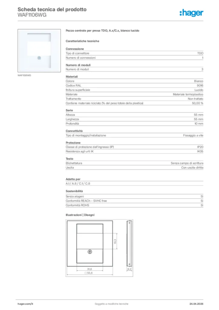 Immagine Hager Scheda tecnica del prodotto WAF1106WG | Hager Italia