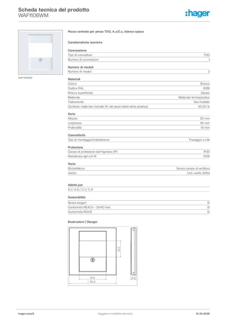Immagine Hager Scheda tecnica del prodotto WAF1106WM | Hager Italia