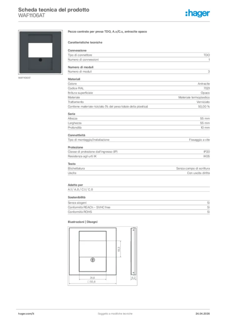 Immagine Hager Scheda tecnica del prodotto WAF1106AT | Hager Italia
