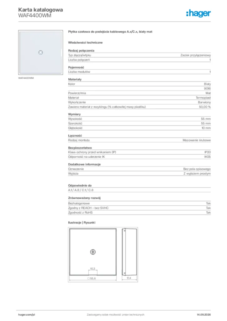 Zdjęcie Hager Karta katalogowa WAF4400WM | Hager Polska