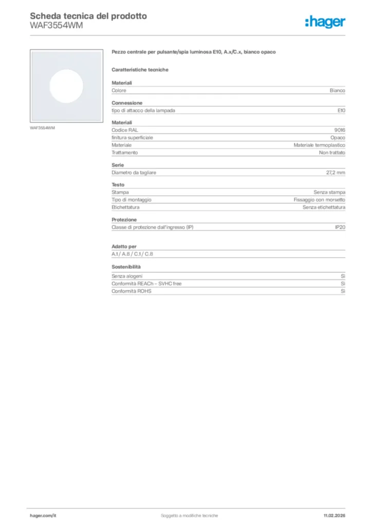 Immagine Hager Scheda tecnica del prodotto WAF3554WM | Hager Italia