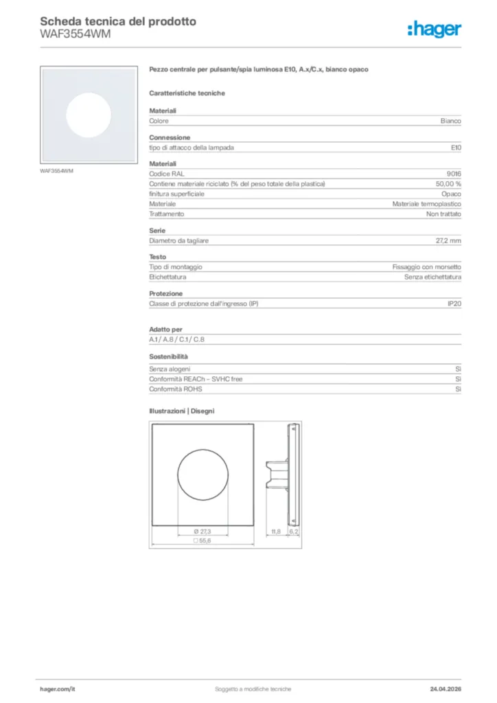 Immagine Hager Scheda tecnica del prodotto WAF3554WM | Hager Italia