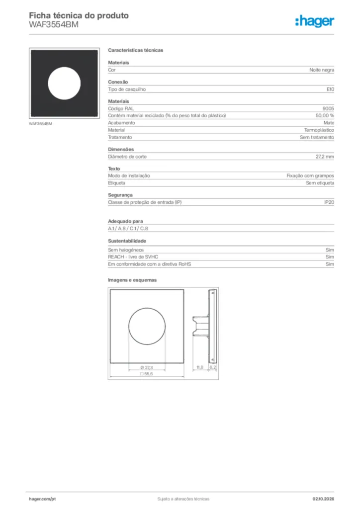 Imagem Hager Ficha técnica do produto WAF3554BM | Hager Portugal