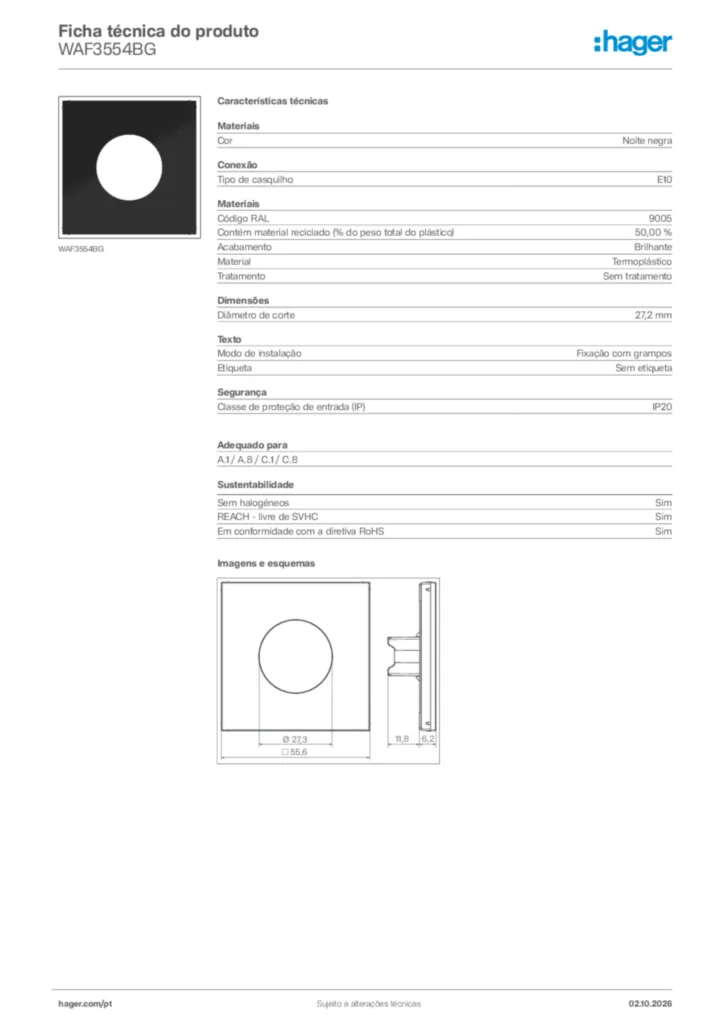 Imagem Hager Ficha técnica do produto WAF3554BG | Hager Portugal