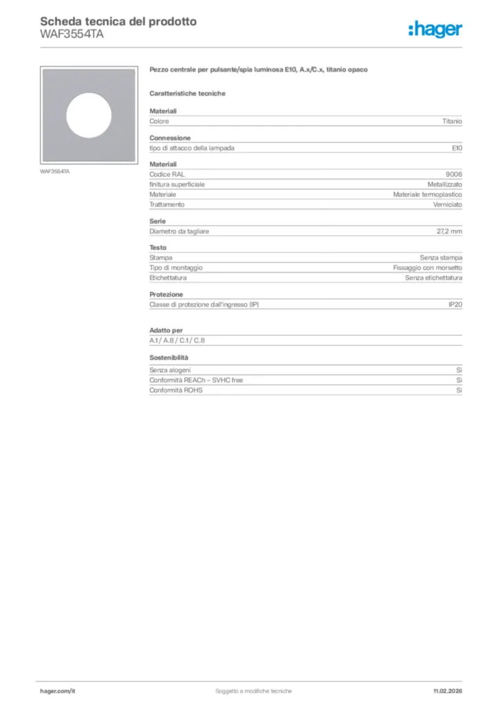 Immagine Hager Scheda tecnica del prodotto WAF3554TA | Hager Italia