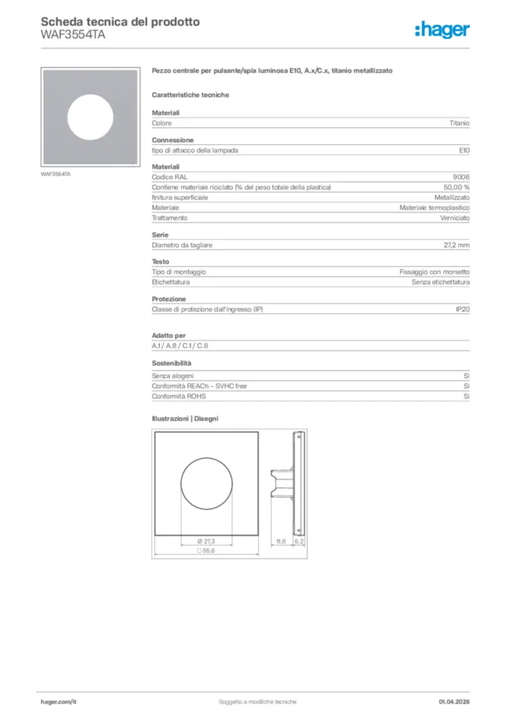 Immagine Hager Scheda tecnica del prodotto WAF3554TA | Hager Italia