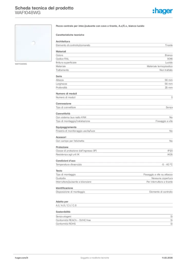 Immagine Hager Scheda tecnica del prodotto WAF1048WG | Hager Italia