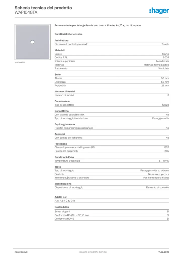 Immagine Hager Scheda tecnica del prodotto WAF1048TA | Hager Italia