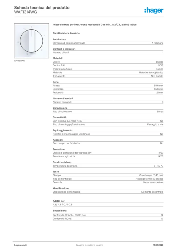 Immagine Hager Scheda tecnica del prodotto WAF1314WG | Hager Italia