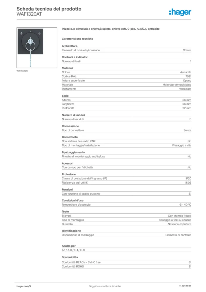 Immagine Hager Scheda tecnica del prodotto WAF1320AT | Hager Italia