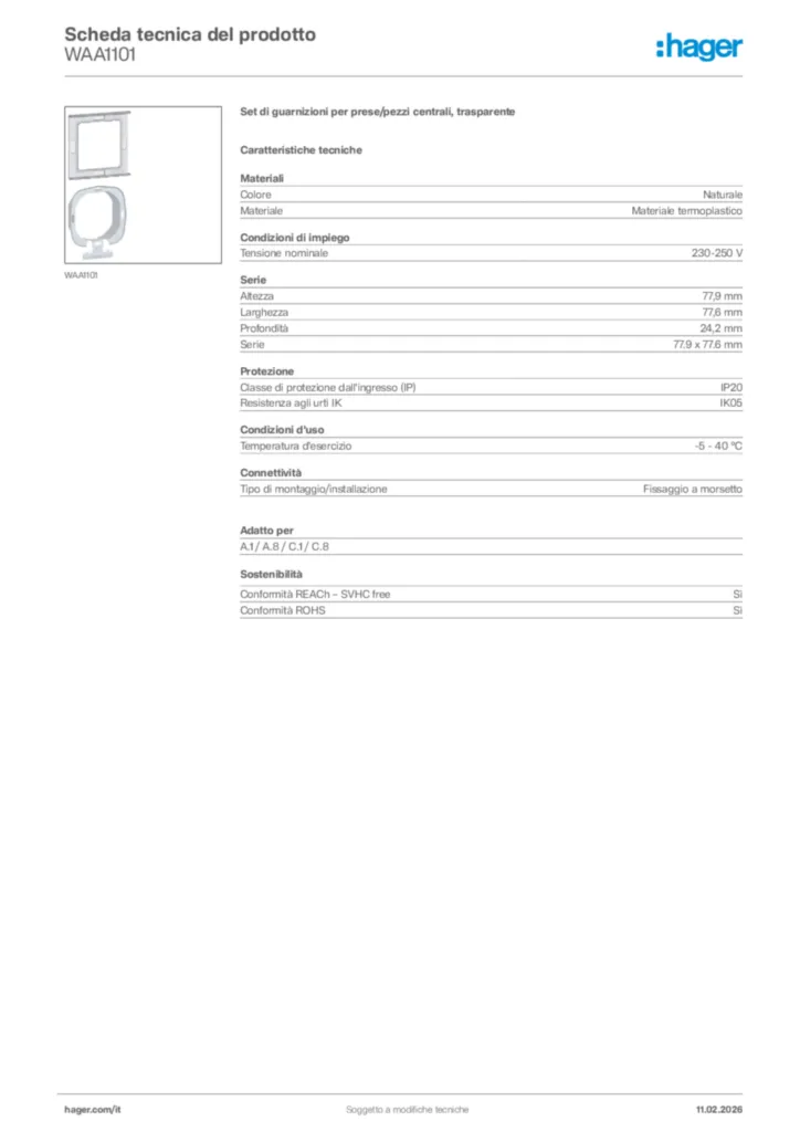 Immagine Hager Scheda tecnica del prodotto WAA1101 | Hager Italia